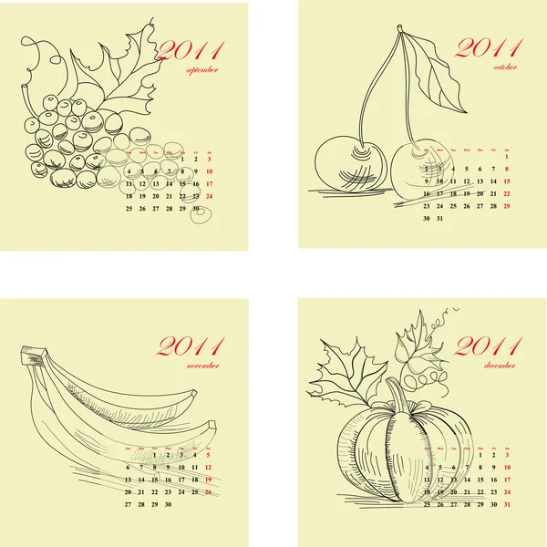 Kalender for 2011 med frugt – Stock-vektor