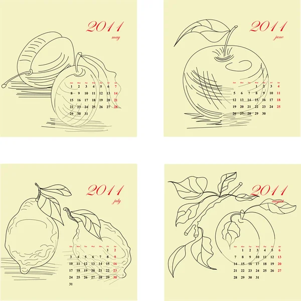 フルーツと 2011 年のカレンダー — ストックベクタ