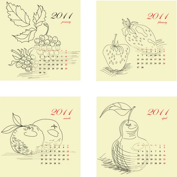 Calendar for 2011 with fruit. — Stock Vector