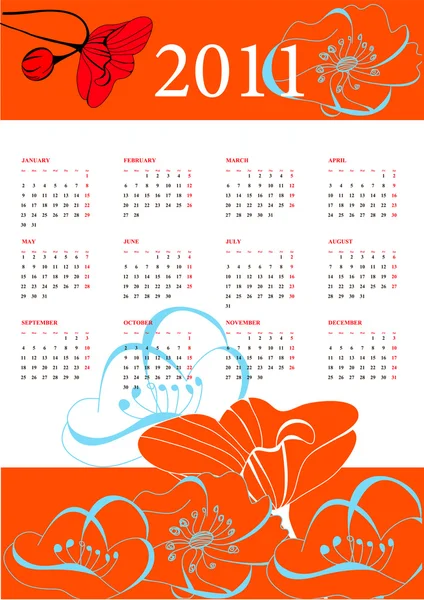 Ημερολόγιο 2011 με λουλούδια — Διανυσματικό Αρχείο