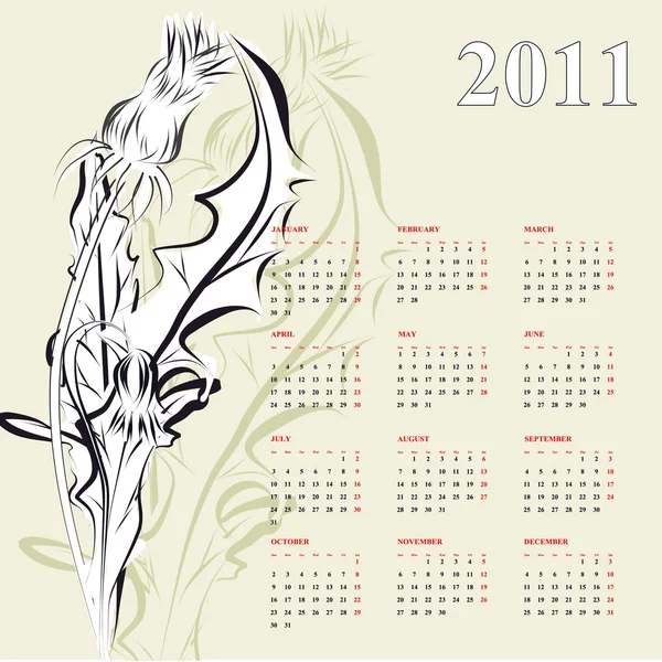 Календар на 2011 з кульбабою — стоковий вектор