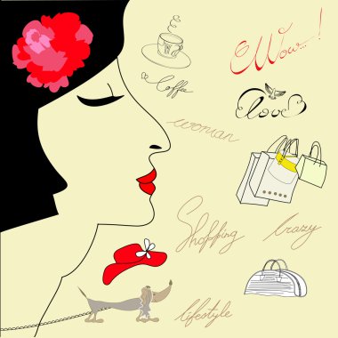 Doodle illustration with woman clipart