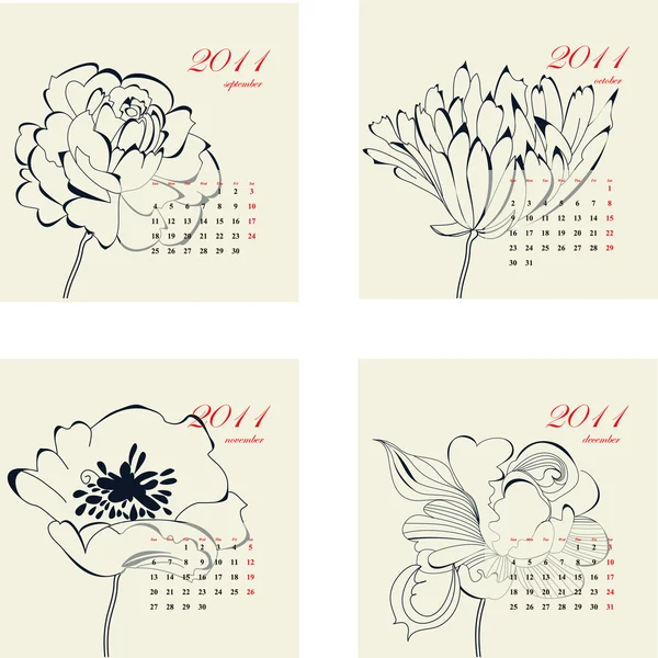 Kalender met bloemen voor 2011 — Stockvector