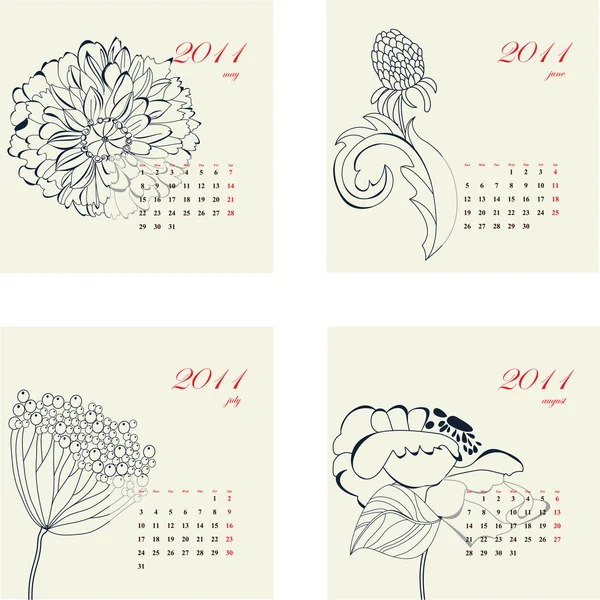 Kalender dengan bunga untuk 2011 - Stok Vektor