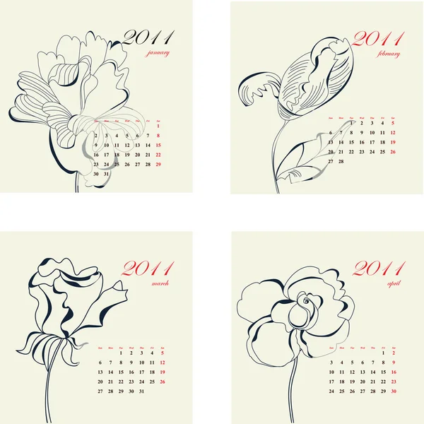 Kalender met bloemen voor 2011 — Stockvector