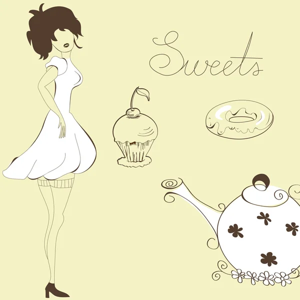 Frau mit Süßigkeiten — Stockvektor