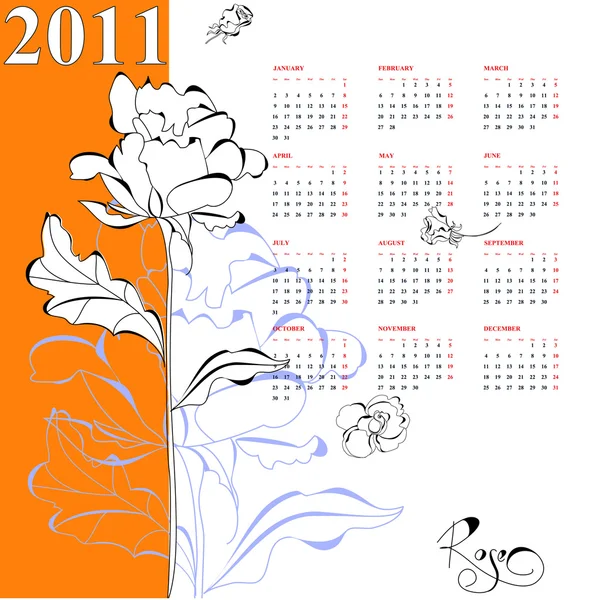 Calendario 2011 con rosa — Vettoriale Stock