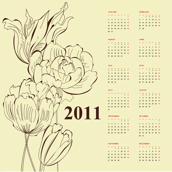 Floral kalender voor 2011 — Stockvector
