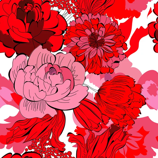 Sömlöst mönster med röda blommor — Stock vektor