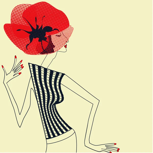 Belle fille avec fleur de pavot — Image vectorielle