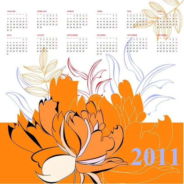 Kalender med blommor för 2011 — Stock vektor