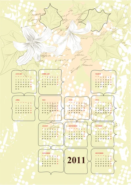 Calendar for 2011 on grunge background — Stock Vector