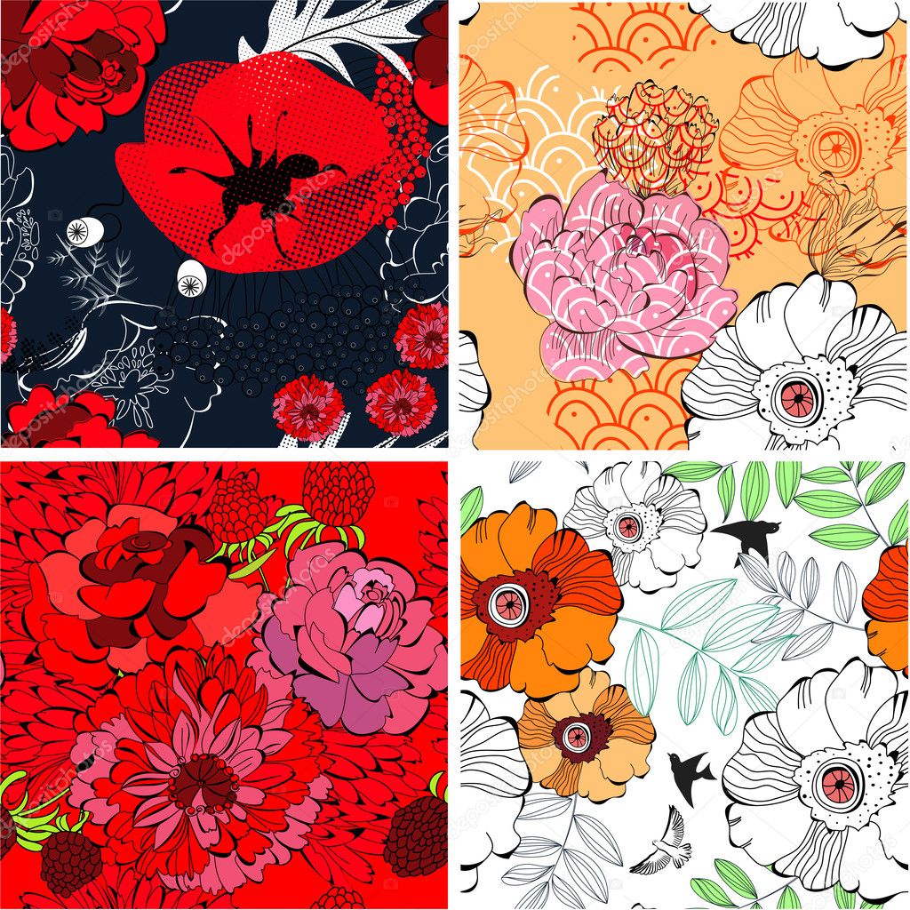 Set of colorful seamless pattern