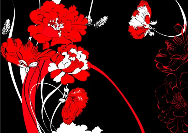 Κόκκινα λουλούδια σε μαύρο φόντο — Διανυσματικό Αρχείο