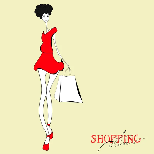 Γυναίκα με τσάντα για ψώνια — Διανυσματικό Αρχείο