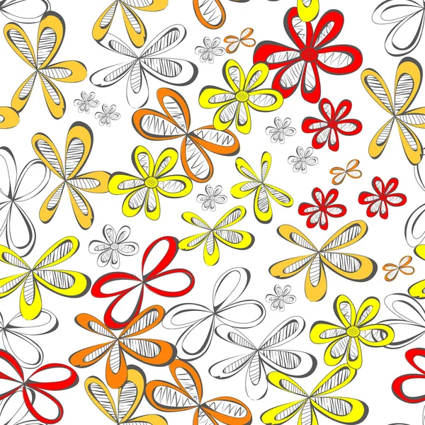多彩的无缝壁纸，用鲜花 — 图库矢量图片
