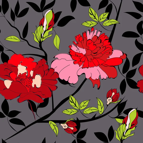 Motif sans couture avec des fleurs rouges — Image vectorielle
