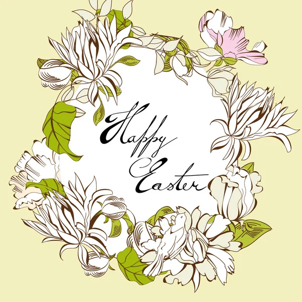Huevo Pascua Con Elementos Florales — Vector de stock