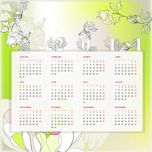 Modelo floral para o calendário 2011 — Vetor de Stock