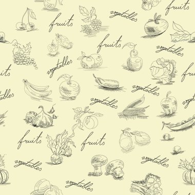 Seamless wallpaper with fruits and vegetables clipart