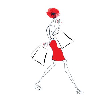 Girl with shopping bags clipart