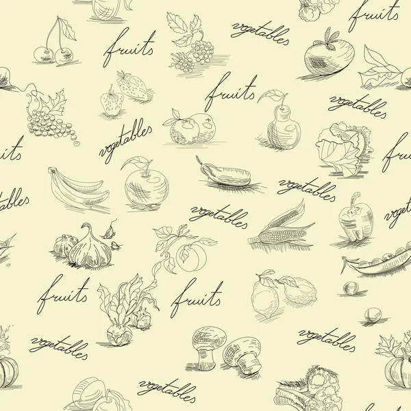 Papier Peint Sans Couture Avec Des Fruits Légumes — Image vectorielle
