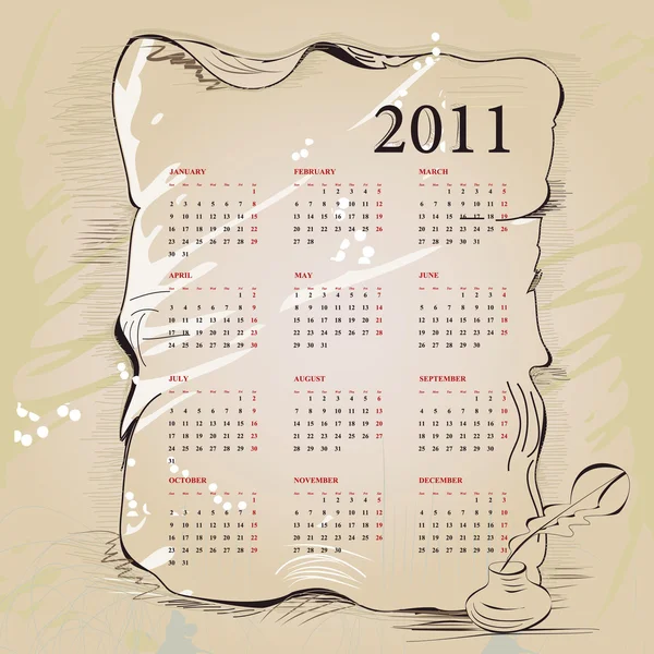 Plantilla Para Calendario Vintage 2011 — Archivo Imágenes Vectoriales