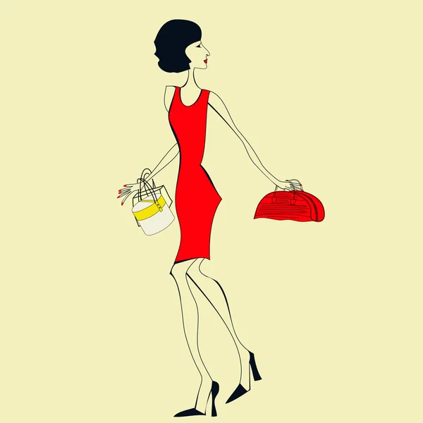 Frau Roten Kleid — Stockvektor