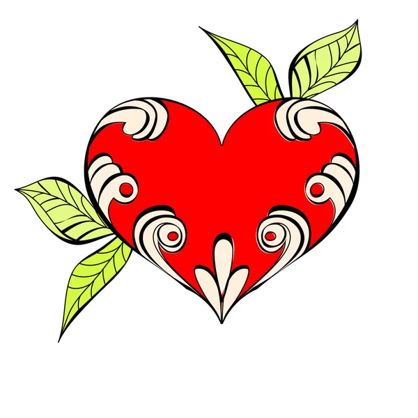 Corazón rojo con elemento floral — Archivo Imágenes Vectoriales