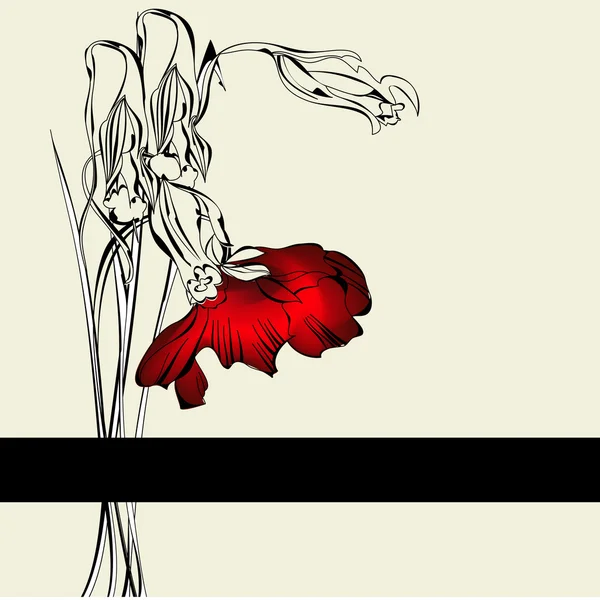 Šablona pro kartu s červeným Makový květ — Stockový vektor