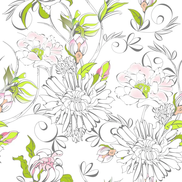 ロマンチックな花とのシームレスな壁紙 — ストックベクタ