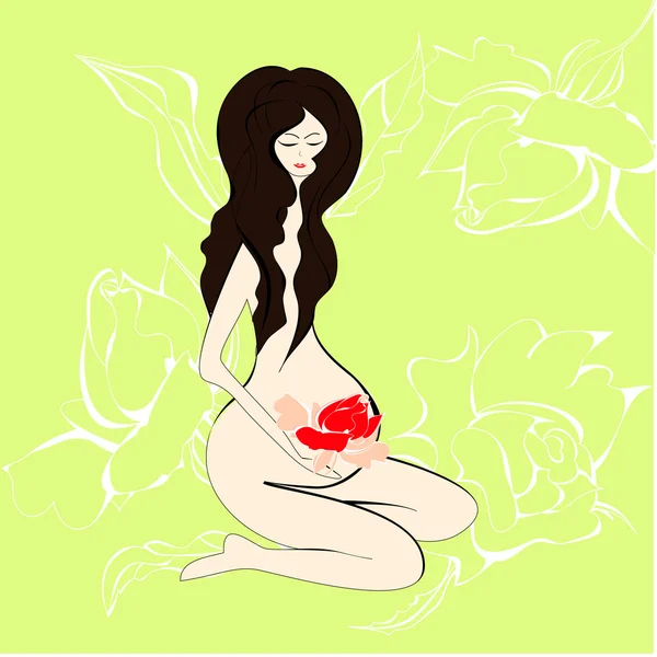 Kobieta w ciąży tle kwiatów — Wektor stockowy