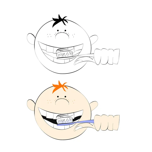 Jongen poetst zijn tanden — Stockvector