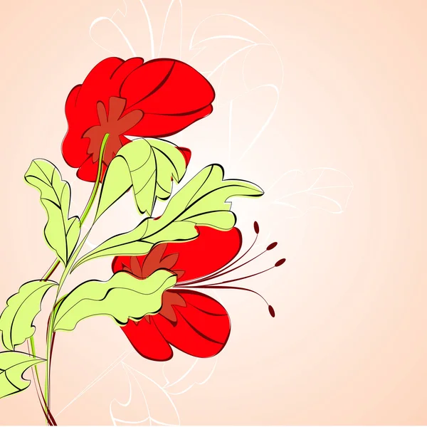 Tarjeta floral con flores rojas — Vector de stock