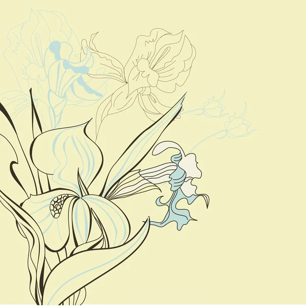 Floral achtergrond met iris bloemen — Stockvector