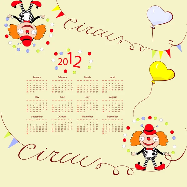 Kalendář na rok 2012 s cirkus ilustrace — Stockový vektor