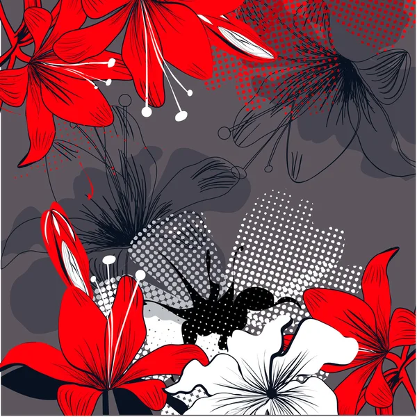 赤いユリの花の背景 — ストックベクタ