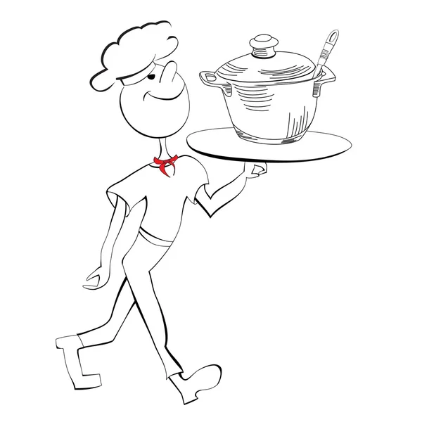Шеф-повар с подносом для еды — стоковый вектор