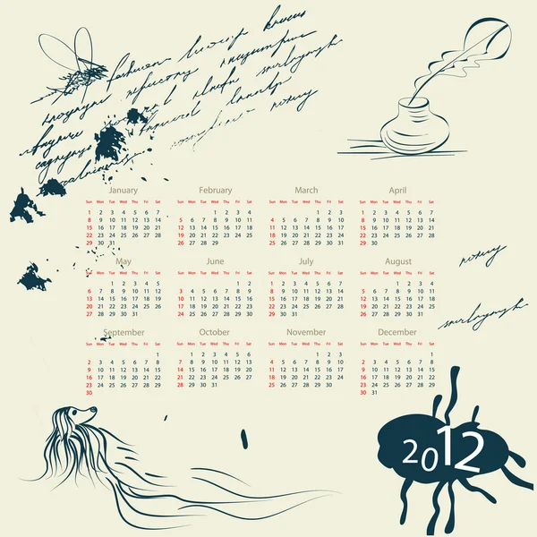 Modello per calendario 2012 con scarabeo — Vettoriale Stock