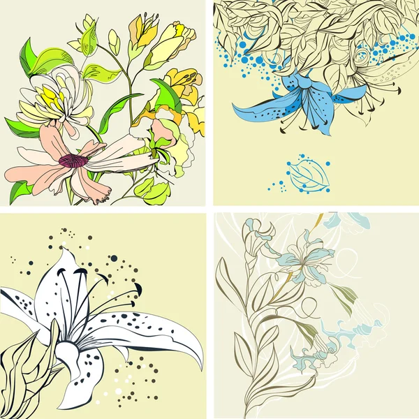 Set floral kaart — Stockvector