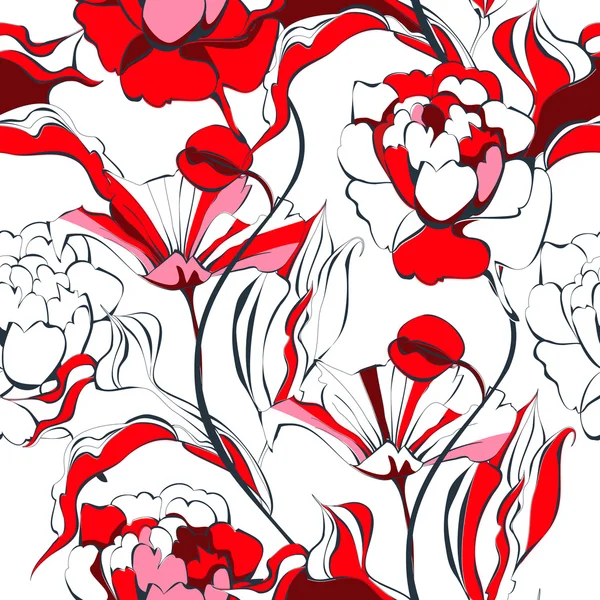 Modello senza cuciture con fiori rossi — Vettoriale Stock