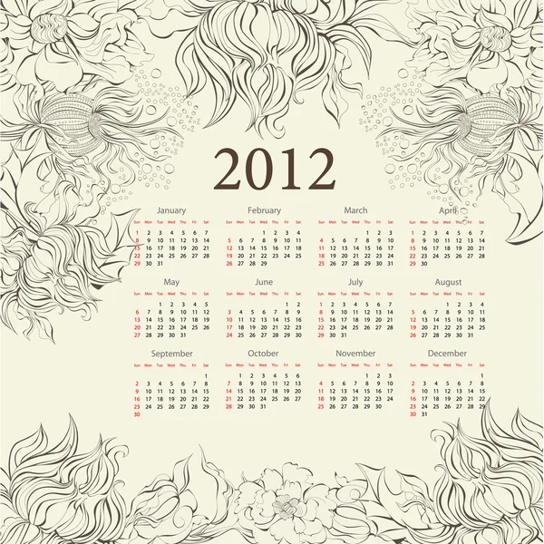 Calendario floral para 2012 — Vector de stock