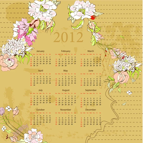 Vintage sjabloon voor kalender 2012 — Stockvector