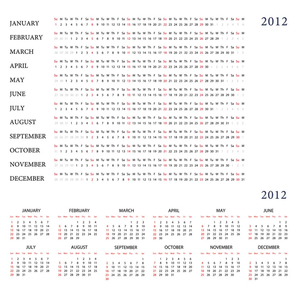 Takvim 2012 için şablon — Stok Vektör
