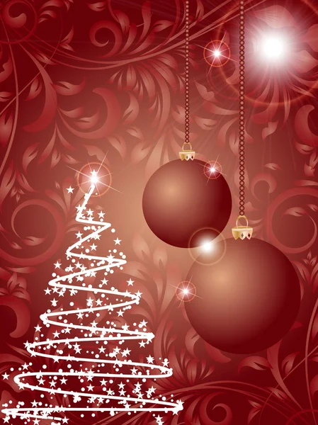 Christmas ball och träd på blomma dekorativa abstraktion backgro — Stock vektor