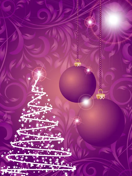 クリスマス ボールと花の装飾的な抽象化 backgro の木 — ストックベクタ