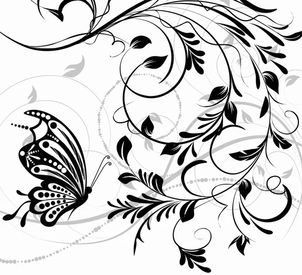 圣情人节心花卉抽象背景与蝴蝶 — 图库矢量图片