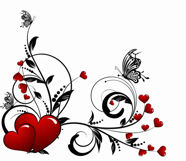 Saint Valentines Day Hart Floral Abstracte Achtergrond Met Vlinder — Stockvector