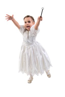 Little Girl Dressed As Fairy Or Princess. Studio Shoot Over White Background. clipart