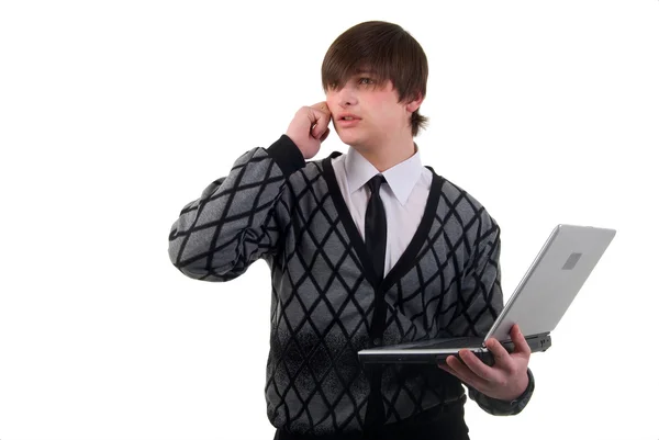Young Businessman Using Laptop Studio Shoot White Background — Stock Photo, Image
